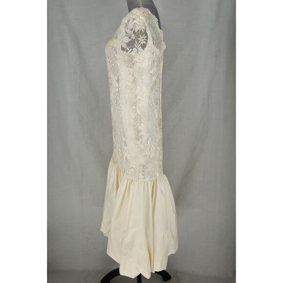 Evenings by Pantagis Gown Womens 4 Ivory Lace Dress Lined Bubble Hem Vintage 80s - Picture 6 of 13